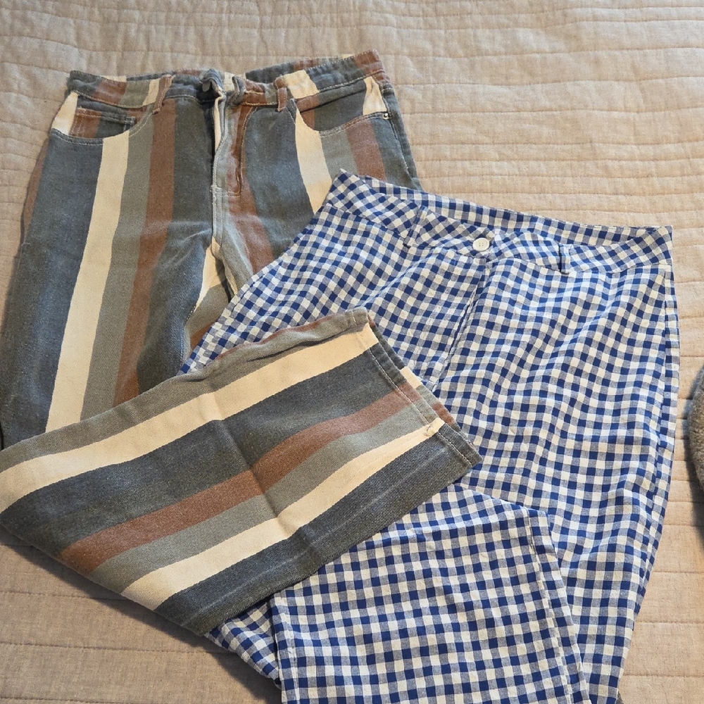 SHEIN Multicolor Striped and Blue Checkered Women Jeans